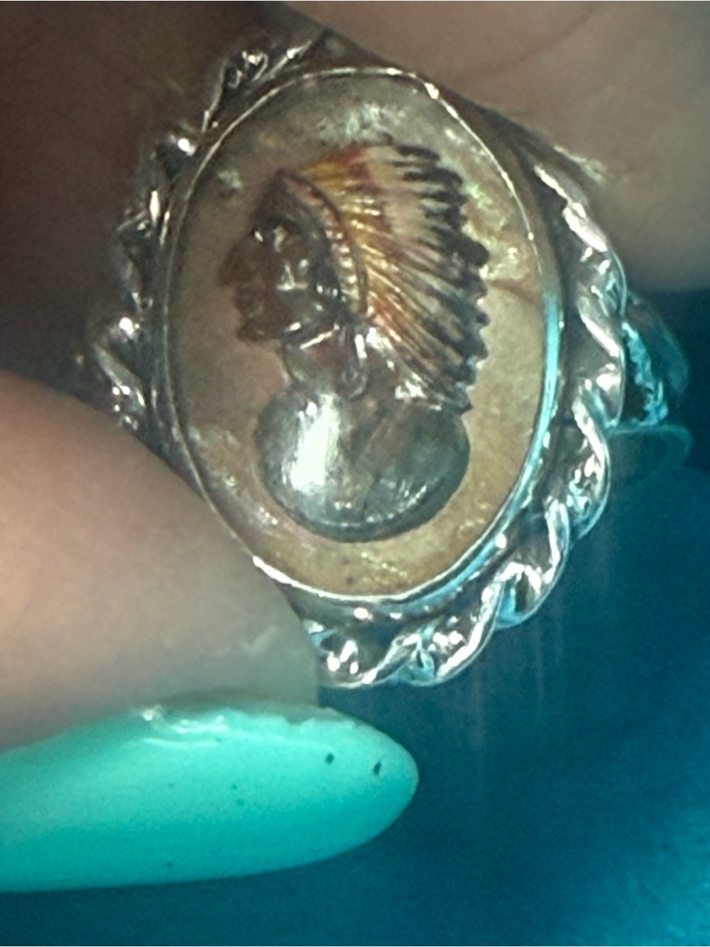 Sterling Silver  Cameo Ring with chief portrait